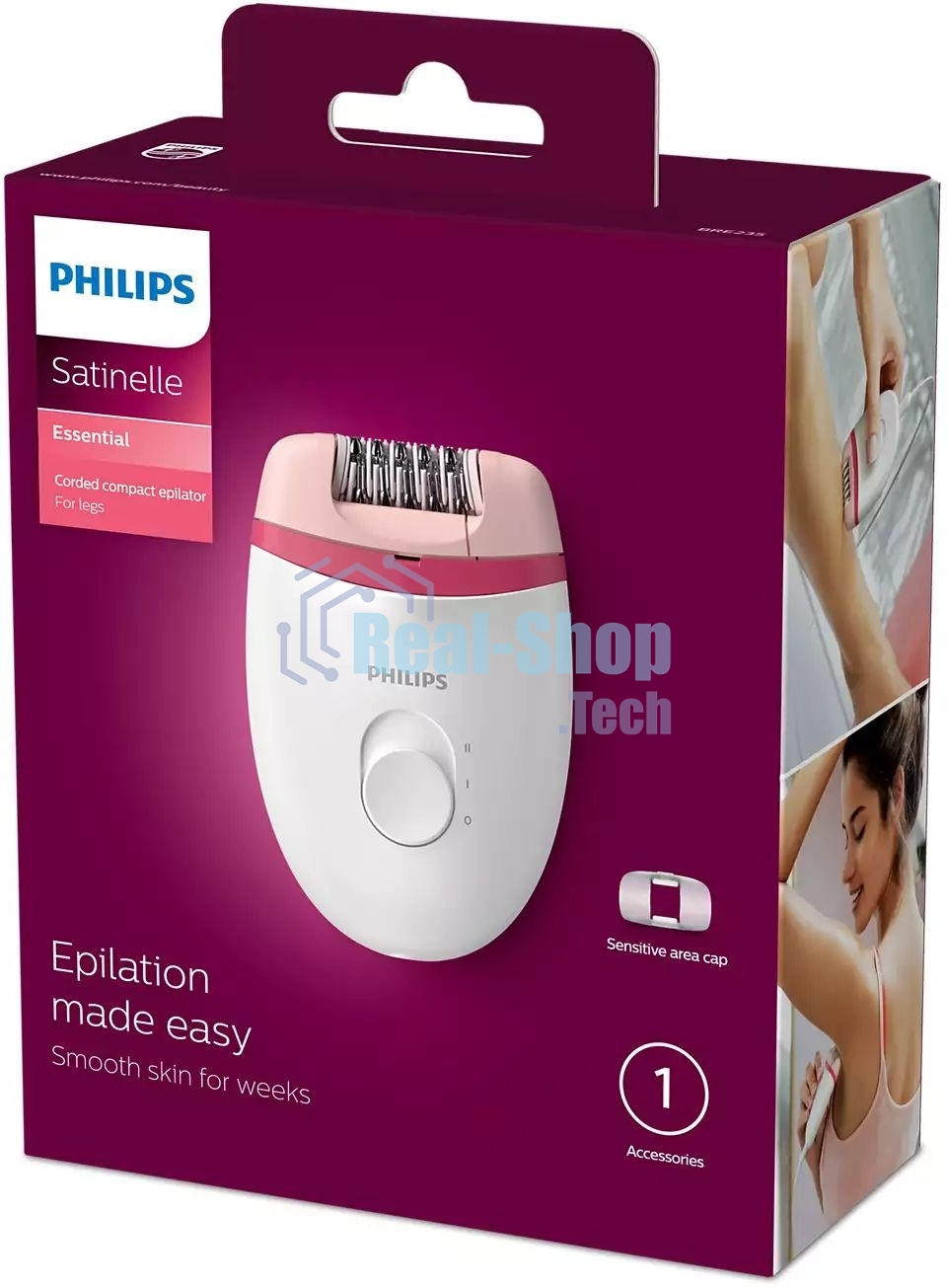 Эпилятор Philips BRE235/00 скор.:2 насад.:1 от электр.сети белый/розовый