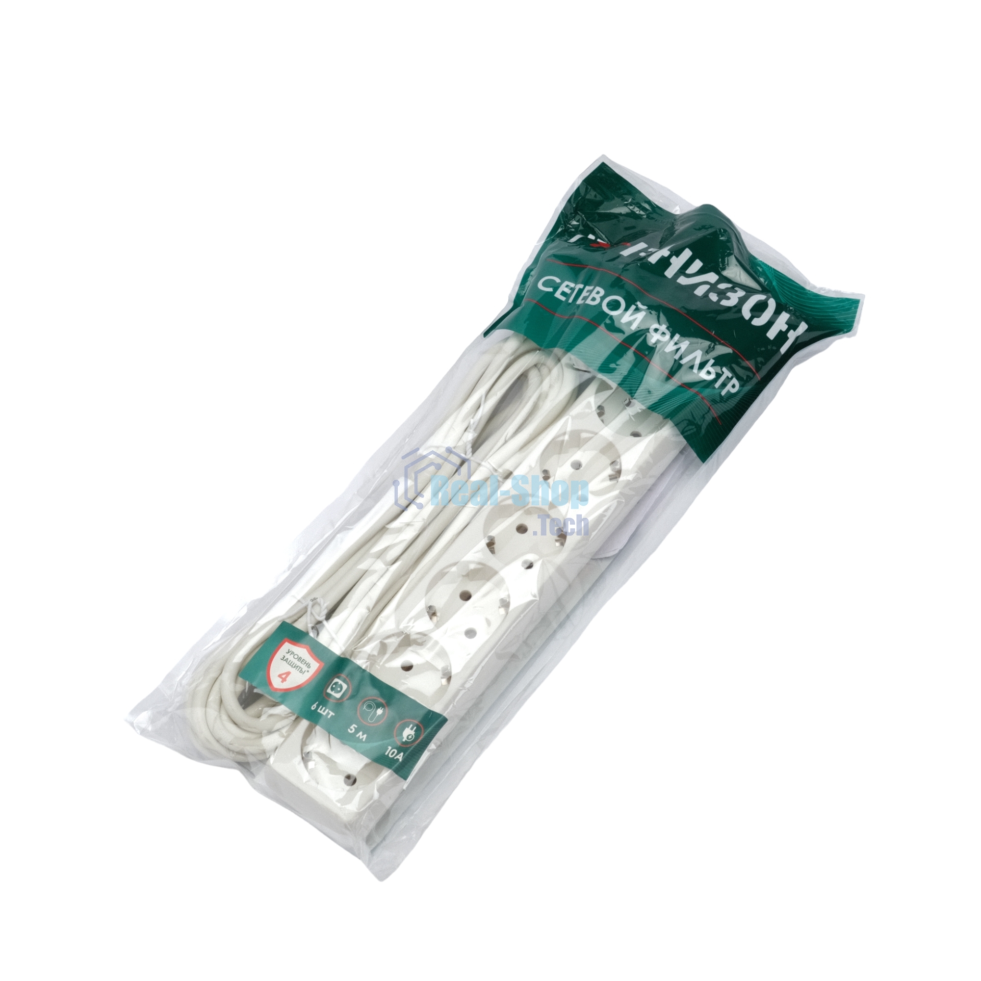 Сетевой фильтр Гарнизон ECL-6-W-5, 6 р, 10А, 5 м, ур.защиты 4, белый, пакет