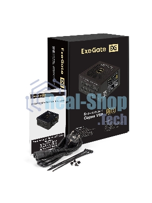 Блок питания 650W ExeGate 80 PLUS® GOLD 650VSP FС (ATX3.0, APFC, КПД 90% (80 PLUS Gold), 120мм fan, 24pin, 2x(4+4)pin, PCIE5.0/12VHPWR, 2xPCI-E, 6xSATA, 3xIDE, 1xFDD, Full Cable Management, black, Color box)