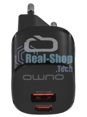 Сетевое зарядное устройство Qumo Energy GaN Mini PD 30W (Charger 0072), два порта: Type-C PD + USB-A QC3.0, черный