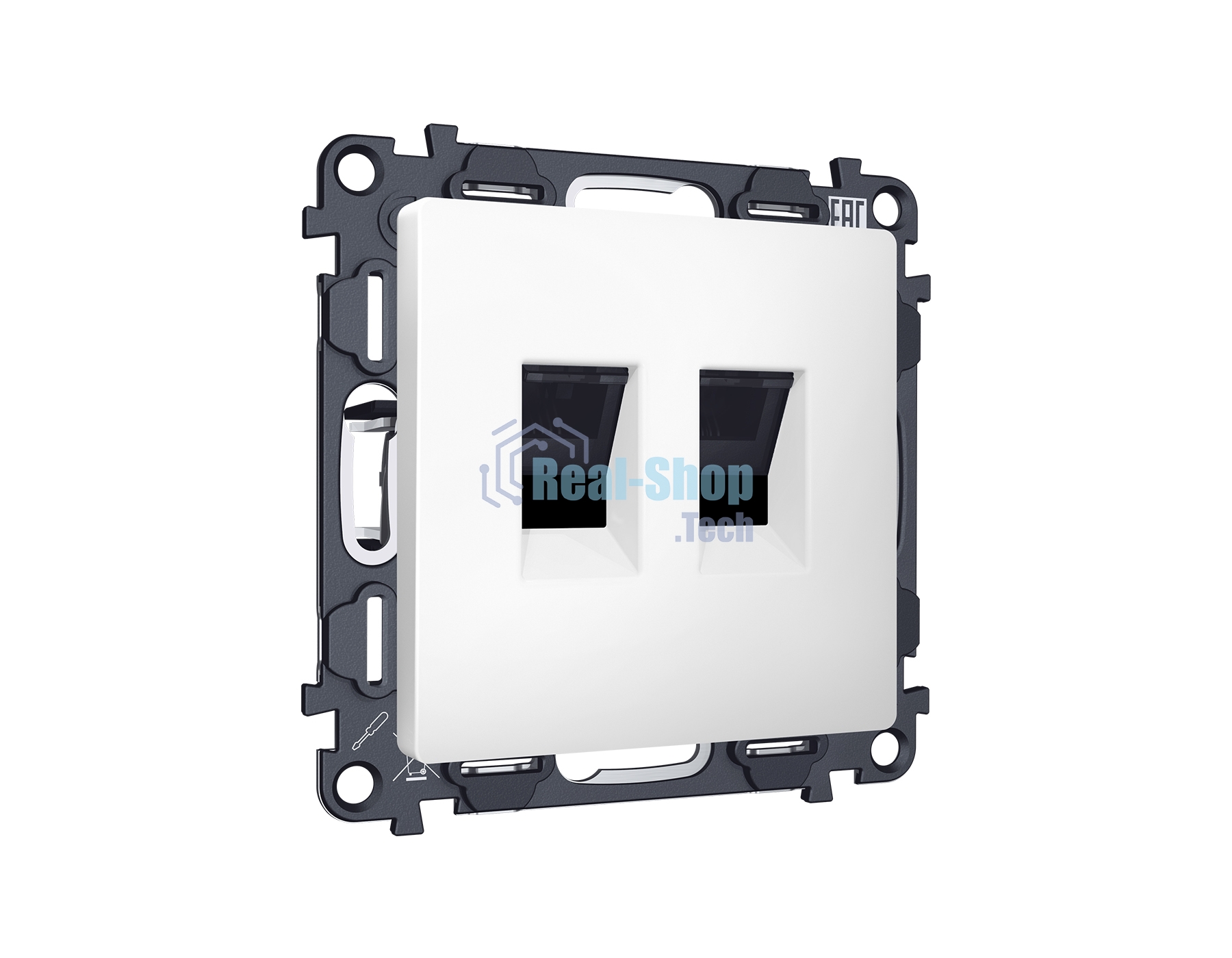 Комплект механизма компьютерной двойной розетки RJ-45 с автоматической защитной шторкой ALFA Белый матовый QUANT (AP1321, VM189) MA132110