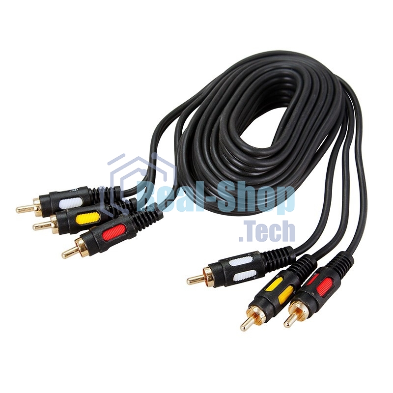 Шнур Rexant 17-0215 3 RCA - 3 RCA, длина 5 м етров, черный (GOLD)