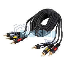 Шнур Rexant 17-0215 3 RCA - 3 RCA, длина 5 м етров, черный (GOLD)