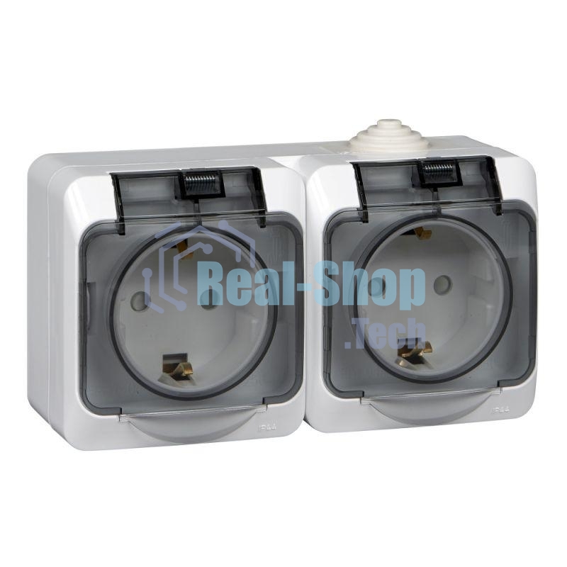 Розетка 2-м ОП Этюд с заземл. защ. шторки IP44 белый SchE PA16-244B