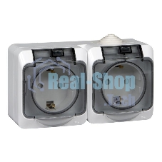 Розетка 2-м ОП Этюд с заземл. защ. шторки IP44 белый SchE PA16-244B