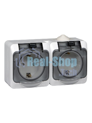 Розетка 2-м ОП Этюд с заземл. защ. шторки IP44 белый SchE PA16-244B