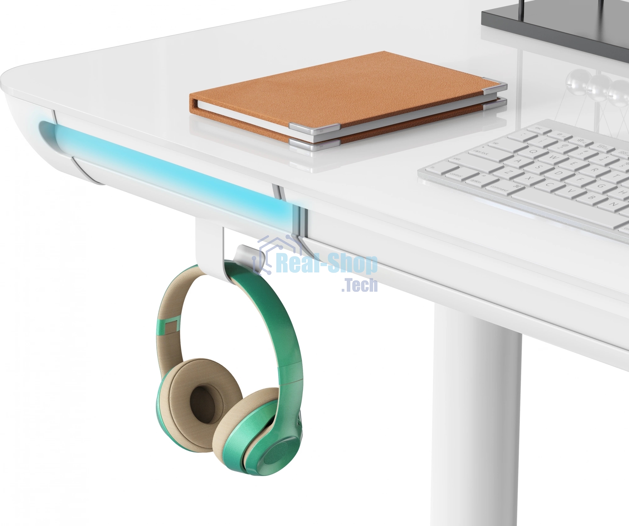 Стол компьютерный Cactus CS-EGD-WT-LED столешница закаленное стекло, белый каркас белый