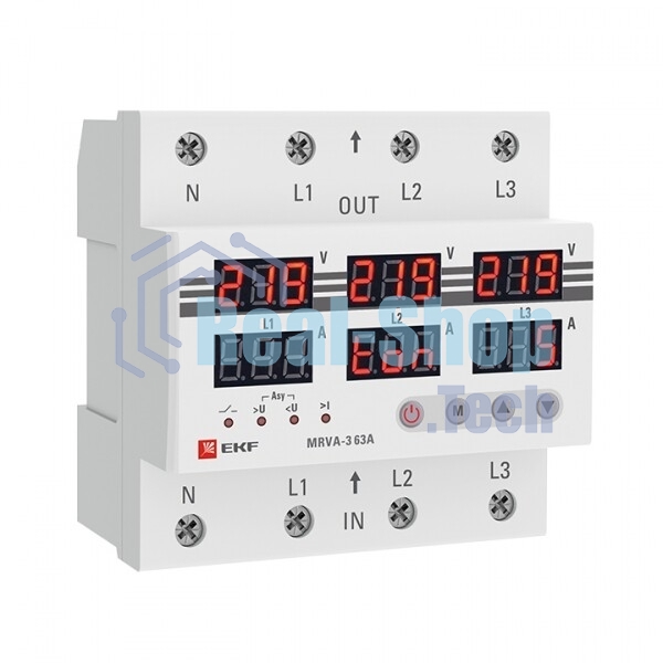 Трехфазное реле напряжения и тока с дисп. MRVA-3 63A EKF MRVA-3-63A EKF