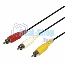 Шнур Rexant 3 RCA - 3 RCA, 3 м, черный (10 шт./уп.)