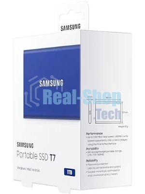 Внешний SSD Samsung T7, 1TB, USB 3.2 Gen 2 Type-C, R/W 1050/1000, синий