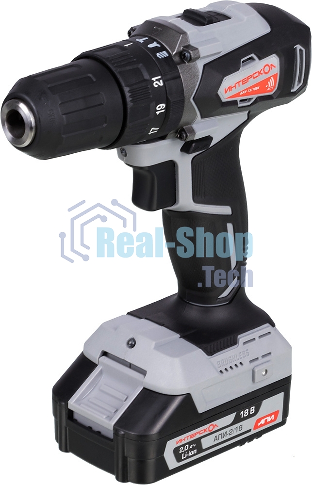 Дрель-шуруповерт аккумуляторная ИНТЕРСКОЛ ДАУ-13/18ВК, Аккумуляторный, 18В, 2 АКБ, Ударный, Кейс