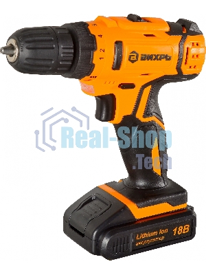 Дрель-шуруповерт аккумуляторная Вихрь ДА-18Л-2К/Б 72/14/22, Аккумуляторная, 18В, 2 АКБ, Кейс