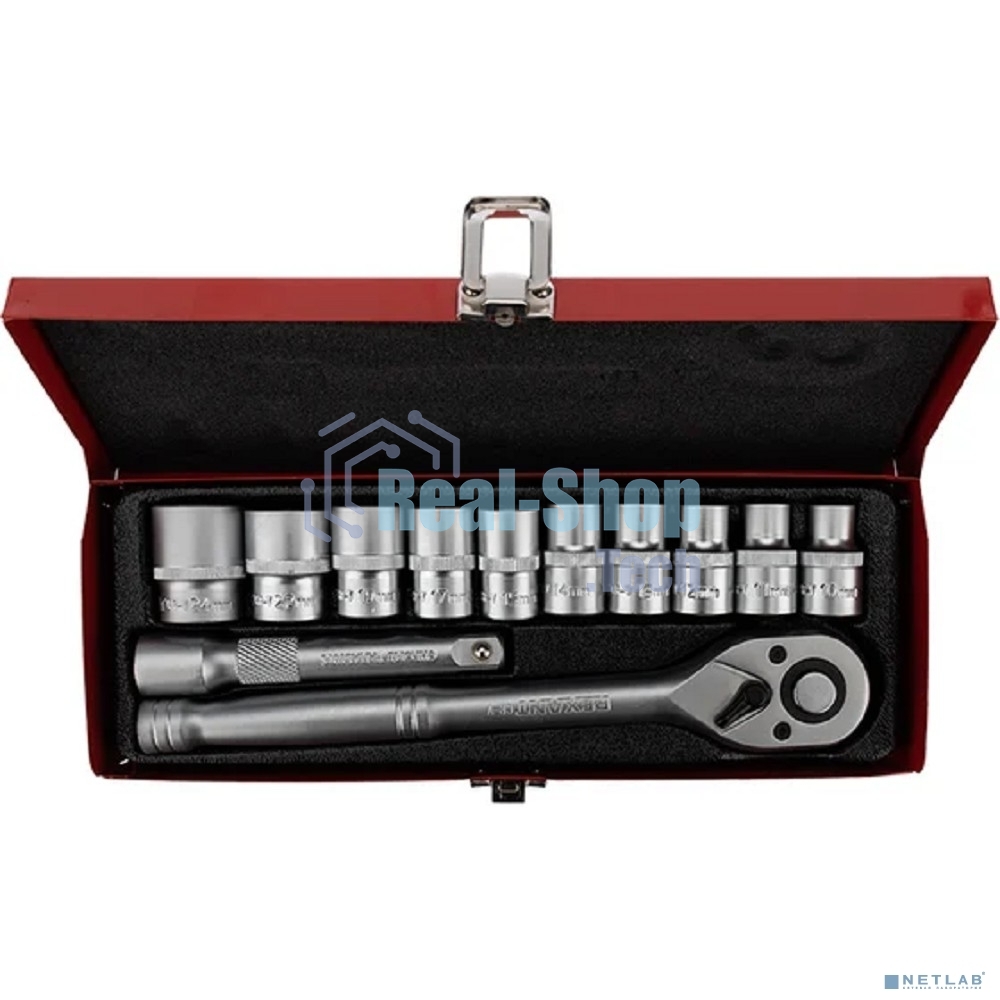 Набор торцевых головок Rexant 1/2, головки 10-24 мм, с трещоточным ключом, 12 предметов