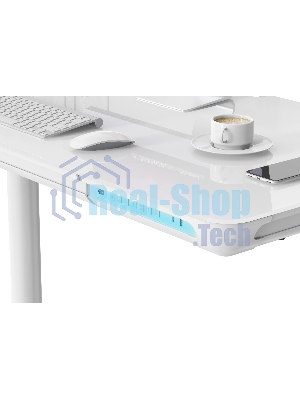 Стол компьютерный Cactus CS-EGD-WT-LED столешница закаленное стекло, белый каркас белый