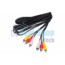 Шнур Rexant 3 RCA - 3 RCA, 3 м, черный (10 шт./уп.)