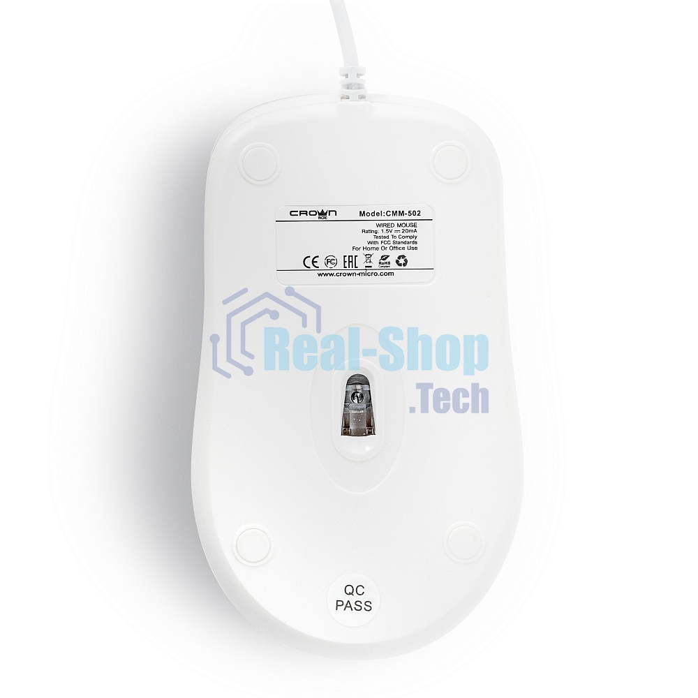 Мышь проводная Crown CMM-502 белый, 1000 dpi, USB, кнопки - 3