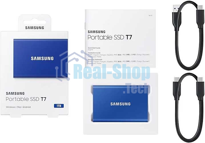 Внешний SSD Samsung T7, 1TB, USB 3.2 Gen 2 Type-C, R/W 1050/1000, синий