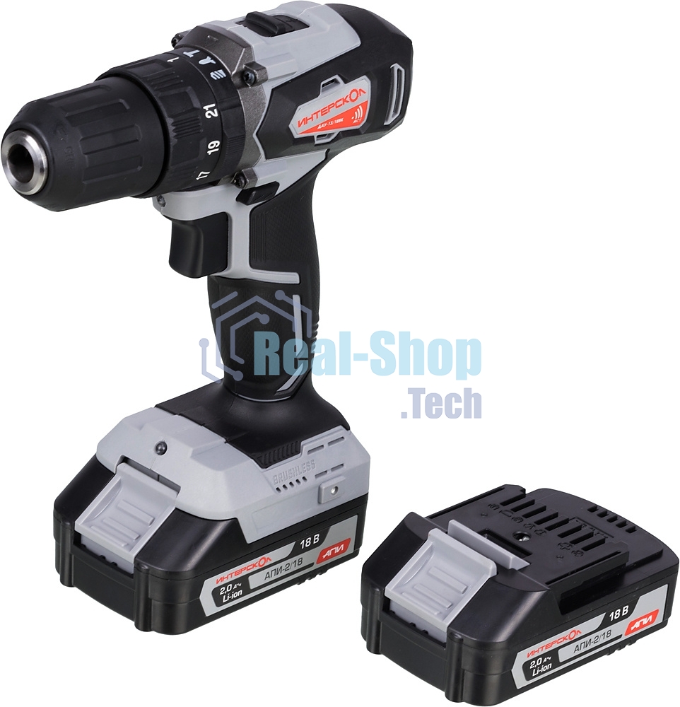 Дрель-шуруповерт аккумуляторная ИНТЕРСКОЛ ДАУ-13/18ВК, Аккумуляторный, 18В, 2 АКБ, Ударный, Кейс
