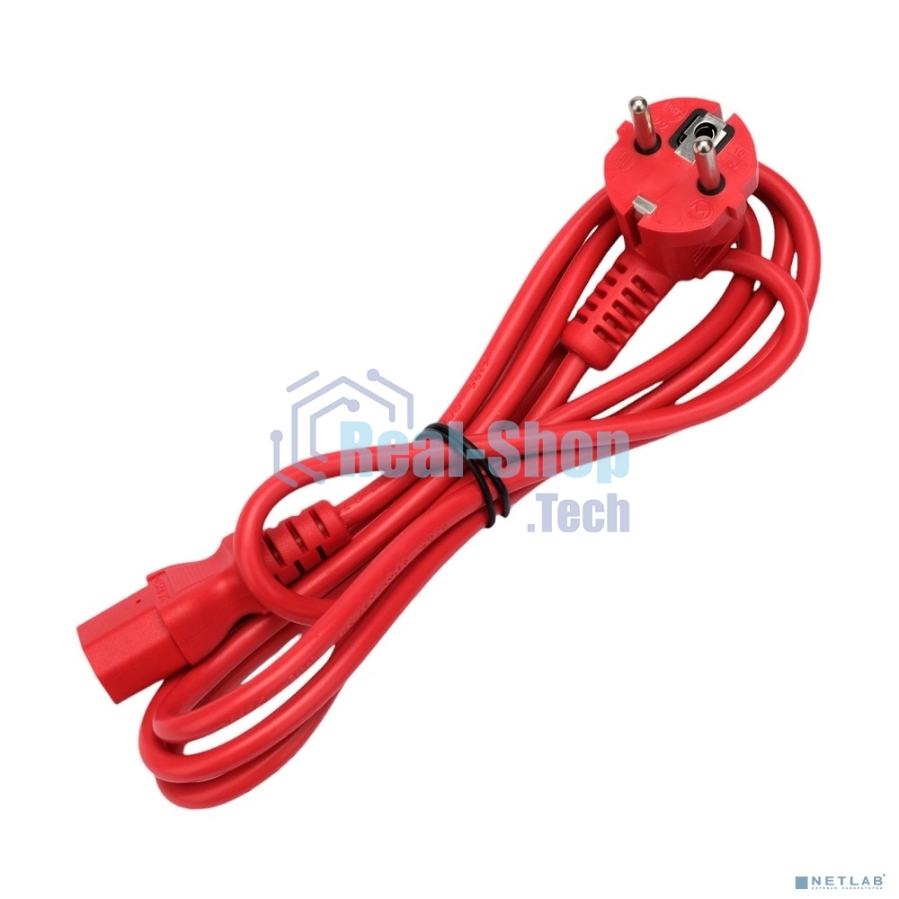 Кабель питания Cablexpert PC-186-VDE-R-1.8M, Schuko-C13, 3x0.75мм2, 10A, с заземлением, медь, 1.8м, красный, пакет