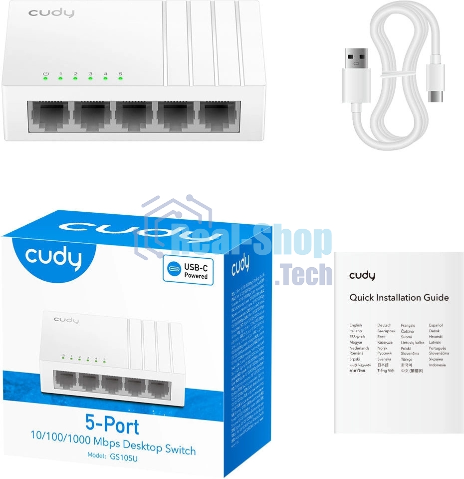 Коммутатор 5-Port Gigabit Desktop Switch, 5 10/100/1000M RJ45 Ports, Loop Detection, Desktop Plastic Case, Power Saving, Plug & Play, Wall-Mount, Power Adapter Not Included