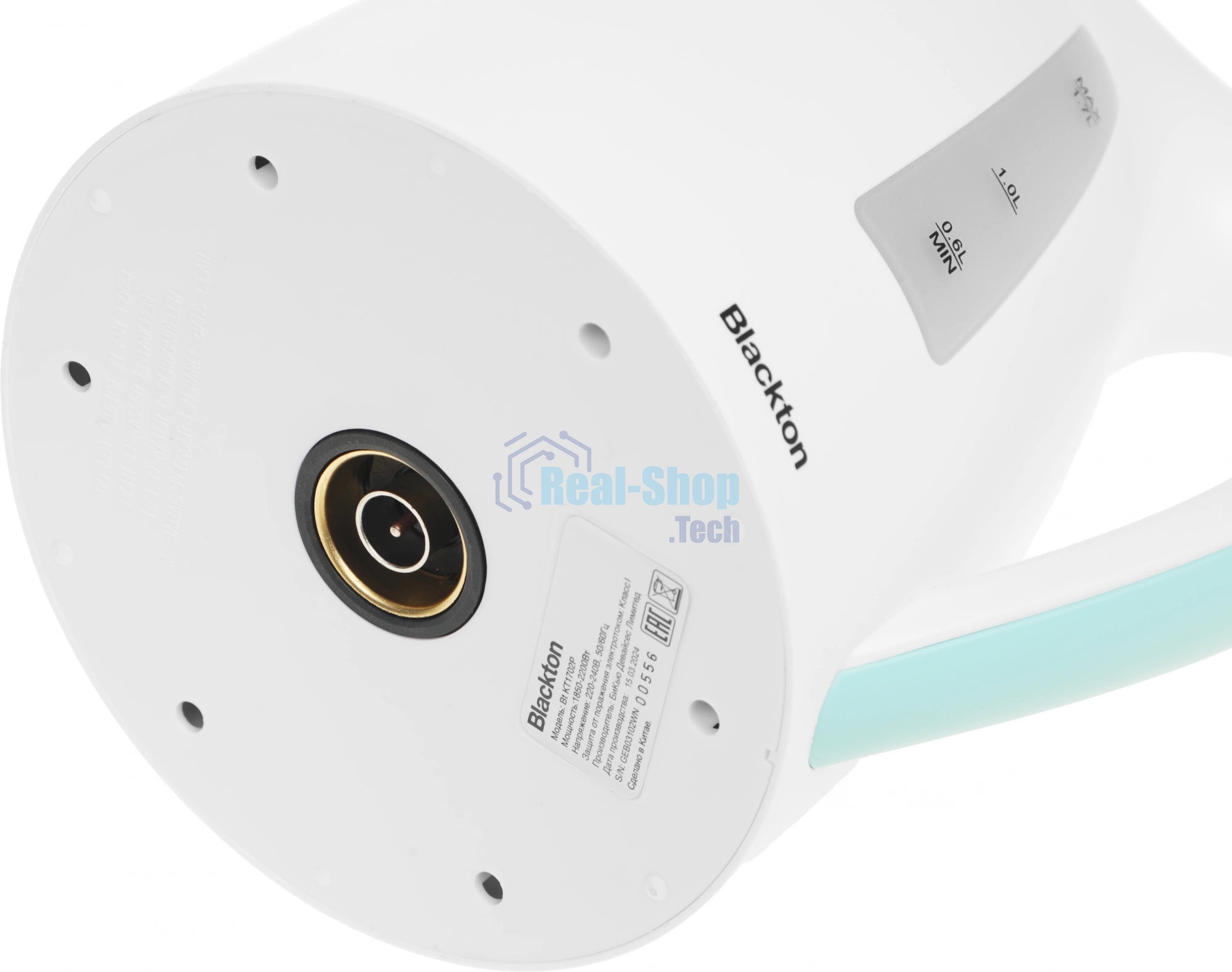 Чайник электрический Blackton Bt KT1702P белый/зеленый, 1.7 л, 2200 Вт, скрытый нагревательный элемент