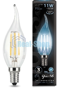 Лампа светодиодная Gauss Filament Свеча на ветру 11W 830lm 4100К Е14 LED