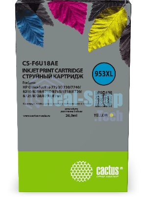 Картридж струйный Cactus CS-F6U18AE (953XL) желтый (26 мл) для HP OJ Pro 7740/8210/8218/8710/8715