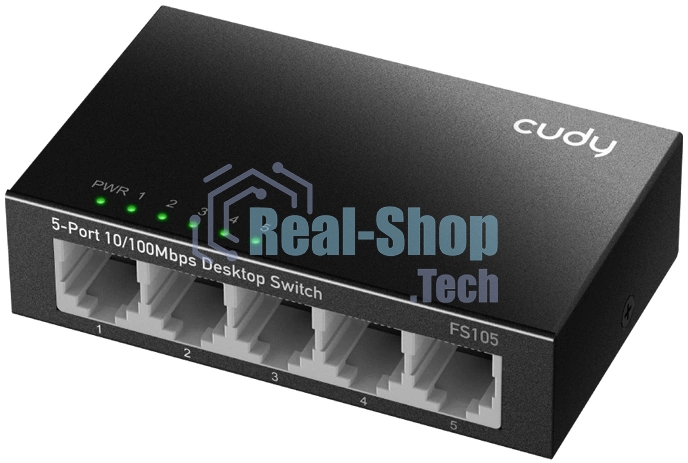 Коммутатор Cudy FS105 5-Port 10/100 Mbps Desktop Switch, 5 10/100M RJ45 Ports, Loop Detection, Metal Case, Power Saving, Plug & Play