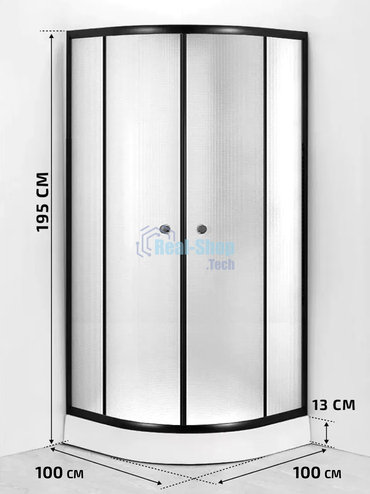 Душевой уголок BAU Dream Hit Black с поддоном 100x100х195, рифленое закаленное стекло, черный профил