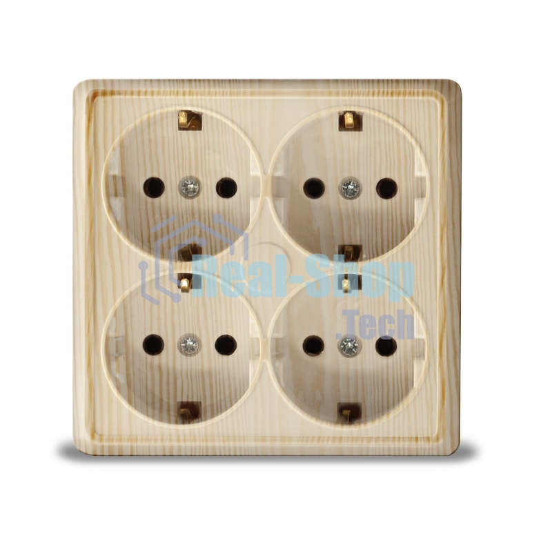 Розетка 4-м ОП Олимп с заземл. квадрат сосна UNIVersal 1177