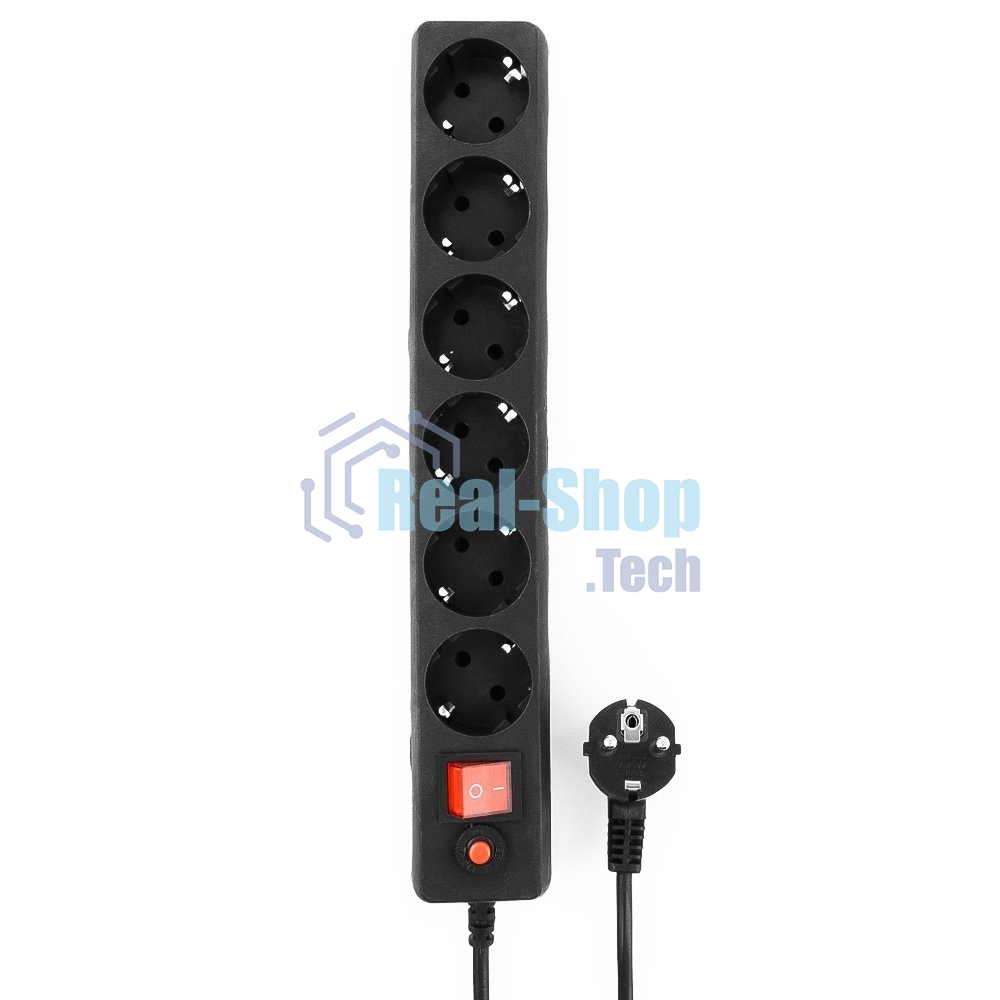 Сетевой фильтр Гарнизон 6 р, 10А, 5 м, ур.защиты 4, черный, пакет