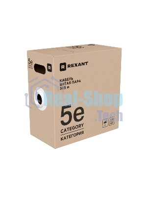 Кабель витая пара Rexant F/UTP, cat.5e, PE, 4х2х0,52 мм, 24AWG, OUTDOOR, SOLID, черный, 305м