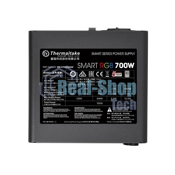 Блок питания Thermaltake Smart RGb (PS-SPR-0700NHSAWE-1), 700Вт, 80 PLUS, 120мм, черный