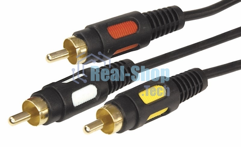 Шнур Rexant 3 RCA - 3 RCA, длина 1,5 м етра, черный (GOLD)