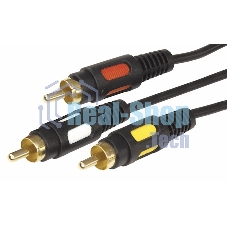 Шнур Rexant 3 RCA - 3 RCA, длина 1,5 м етра, черный (GOLD)