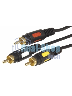 Шнур Rexant 3 RCA - 3 RCA, длина 1,5 м етра, черный (GOLD)