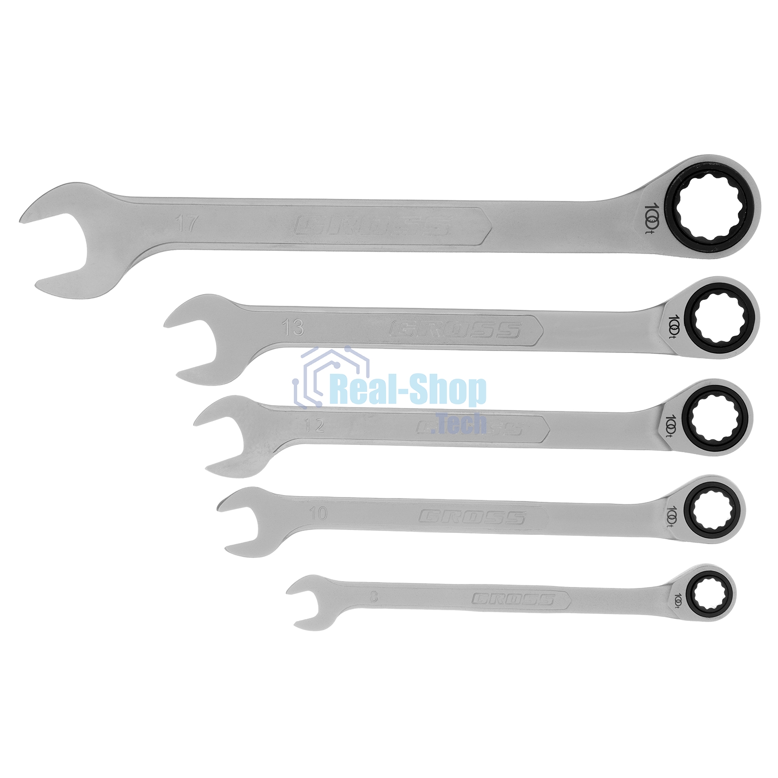 Набор ключей комбинированных трещоточных Gross СRV, 5 шт. 8- 17 мм