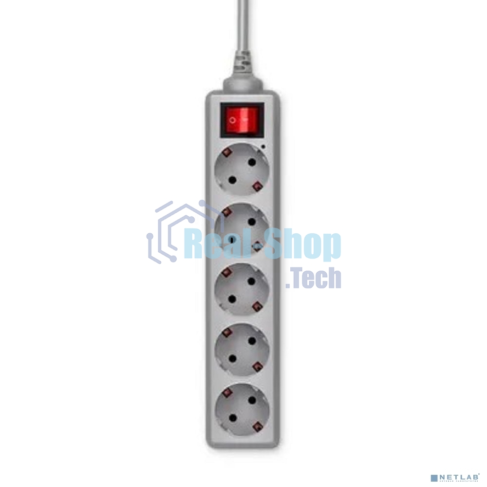 Сетевой фильтр Buro 500SL-1.5-G 1.5 м (5 розеток) серый (пакет ПЭ)