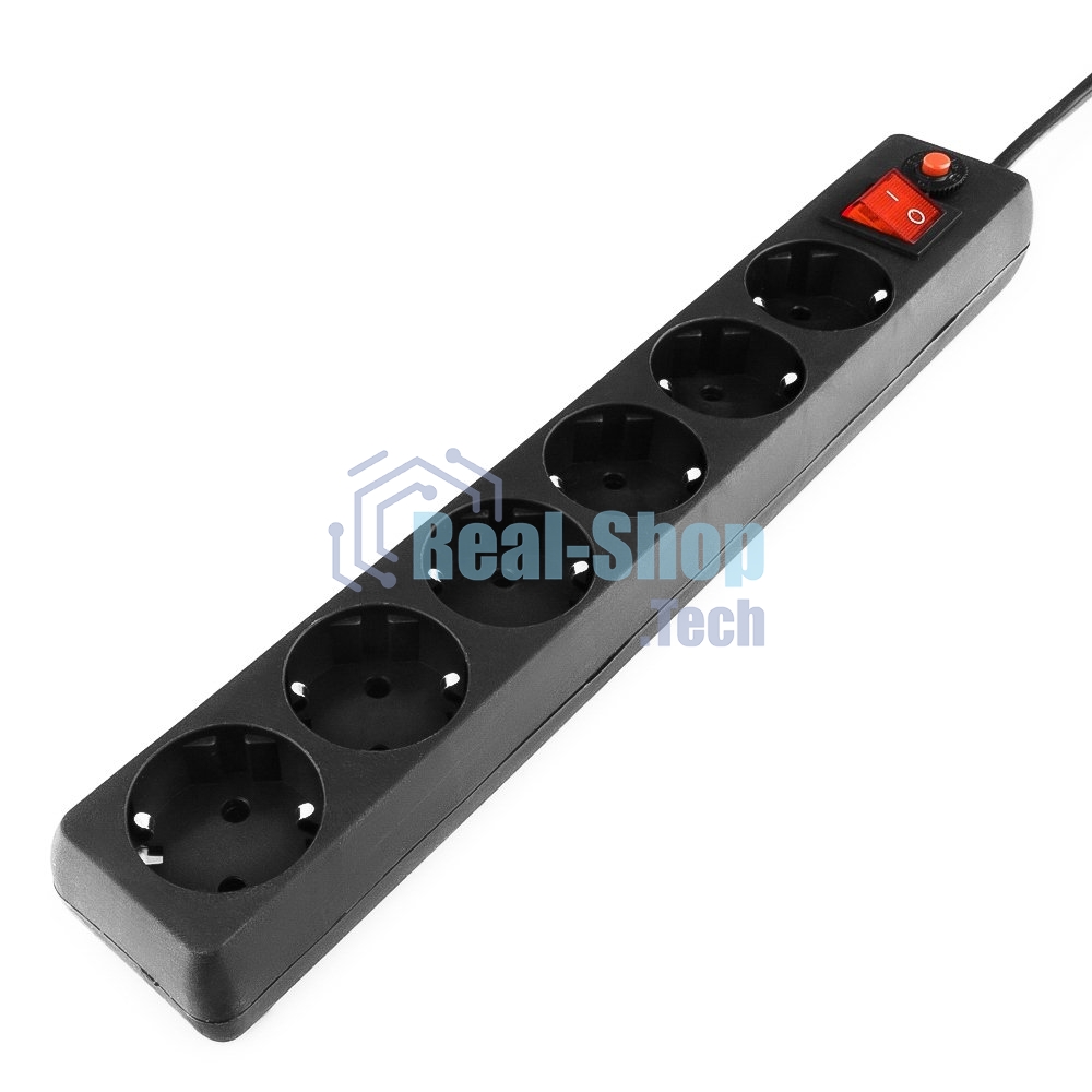 Сетевой фильтр Гарнизон 6 р, 10А, 5 м, ур.защиты 4, черный, пакет