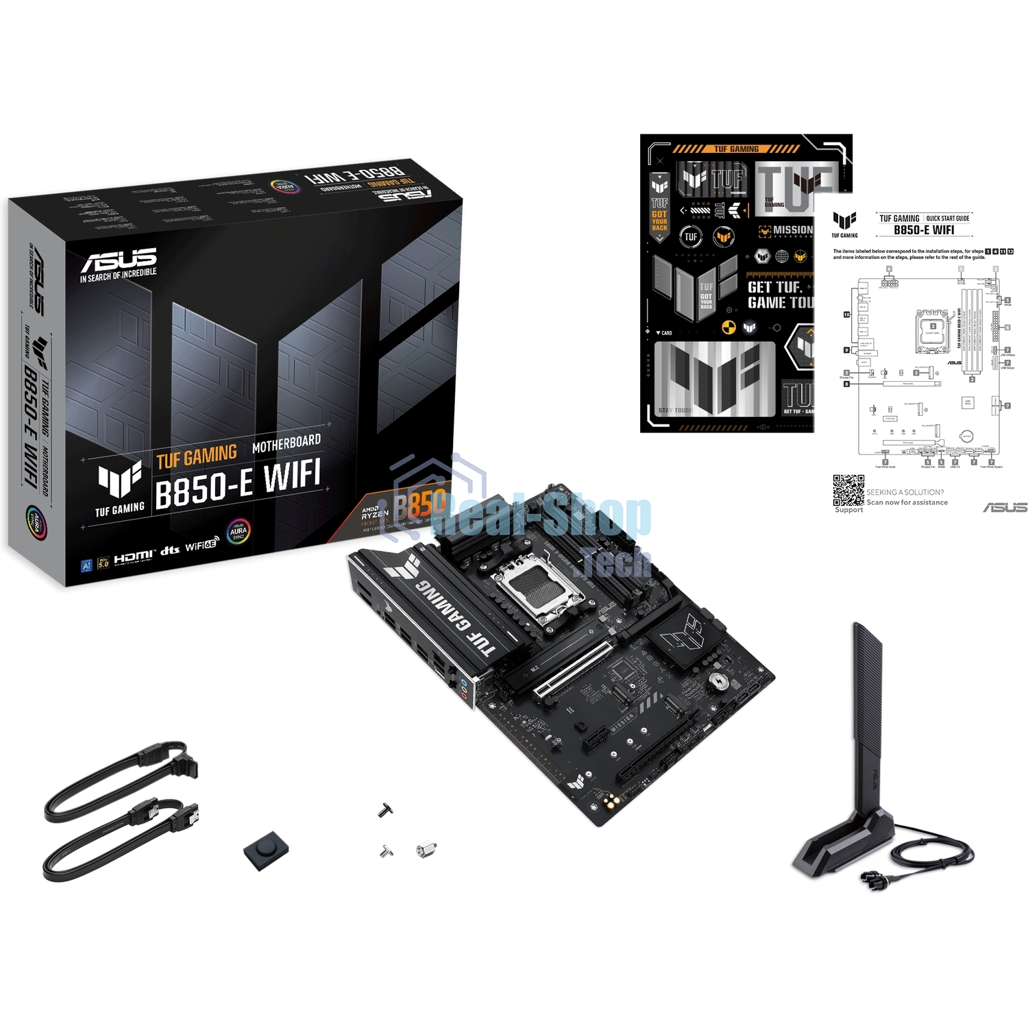 Материнская плата ASUS TUF Gaming B850-E WiFi, AM5, AMD B850, 4xDDR5, 4xSATA, 3xM.2, 1xPCIe 5.0 x16, 1xPCIe 4.0 x16, 1xPCIe x1, 1xDP, 1xHDMI, 2xUSB-C (1x10Gbps, 1x20Gbps), 3xUSB-A 5Gbps, 3xUSB-A 2.0, 1x2.5Gb LAN, Wi-Fi 6E, Bluetooth 5.3, 3x3.5 мм, 7.1, AT