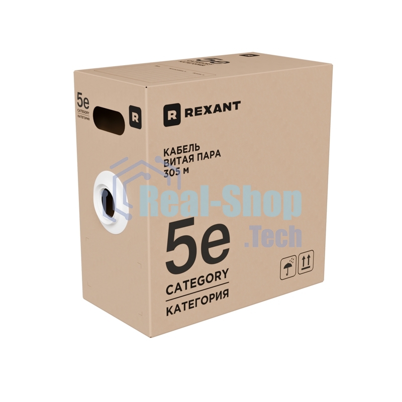 Кабель витая пара Rexant U/UTP, cat.5e, PE, 4х2х0,52 мм, 24AWG, OUTDOOR, SOLID, черный, 305м