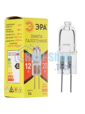 Лампа галогенная ЭРА G4-JC-20W-12V(100/1000/20000)