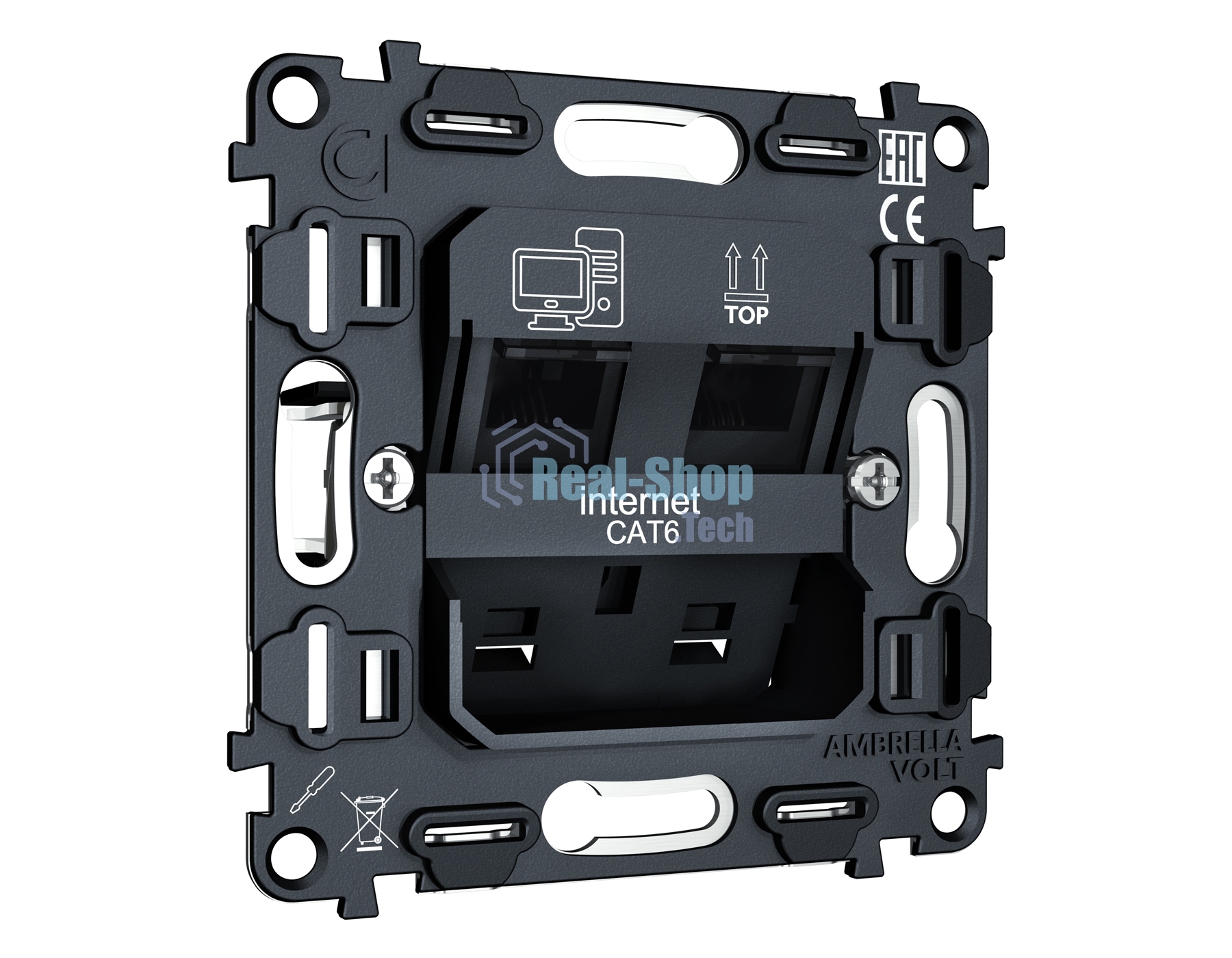 Механизм компьютерной двойной розетки RJ-45 (8P8C) CAT6 с автоматической защитной шторкой QUANT VM189