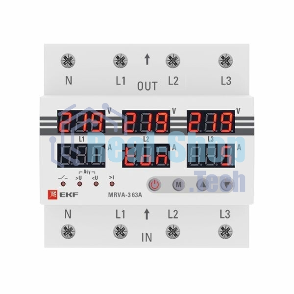 Трехфазное реле напряжения и тока с дисп. MRVA-3 63A EKF MRVA-3-63A EKF