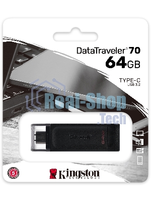 Флешка USB Kingston DataTraveler DT70 (DT70/64Gb), 64Gb, USB Type-C 3.2, R/W 70/45, черный
