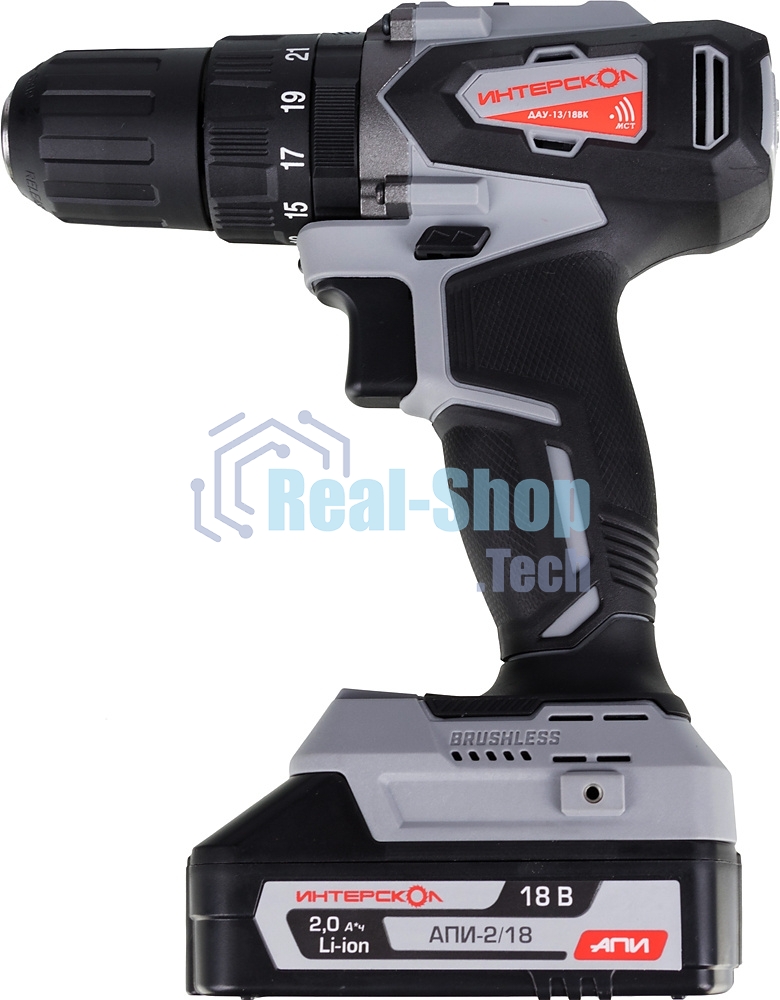 Дрель-шуруповерт аккумуляторная ИНТЕРСКОЛ ДАУ-13/18ВК, Аккумуляторный, 18В, 2 АКБ, Ударный, Кейс