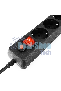 Сетевой фильтр Гарнизон 6 р, 10А, 5 м, ур.защиты 4, черный, пакет