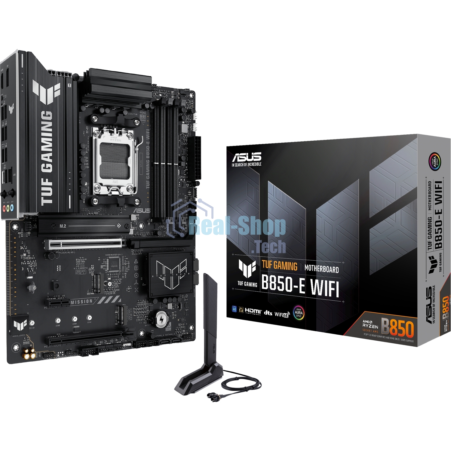 Материнская плата ASUS TUF Gaming B850-E WiFi, AM5, AMD B850, 4xDDR5, 4xSATA, 3xM.2, 1xPCIe 5.0 x16, 1xPCIe 4.0 x16, 1xPCIe x1, 1xDP, 1xHDMI, 2xUSB-C (1x10Gbps, 1x20Gbps), 3xUSB-A 5Gbps, 3xUSB-A 2.0, 1x2.5Gb LAN, Wi-Fi 6E, Bluetooth 5.3, 3x3.5 мм, 7.1, AT