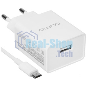Сетевое зарядное устройство Qumo Energy light 10Вт, (модель 0103), порт: USB-A, + кабель PVC 1м. USB-A на MicroUSB, белый