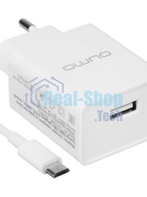 Сетевое зарядное устройство Qumo Energy light 10Вт, (модель 0103), порт: USB-A, + кабель PVC 1м. USB-A на MicroUSB, белый